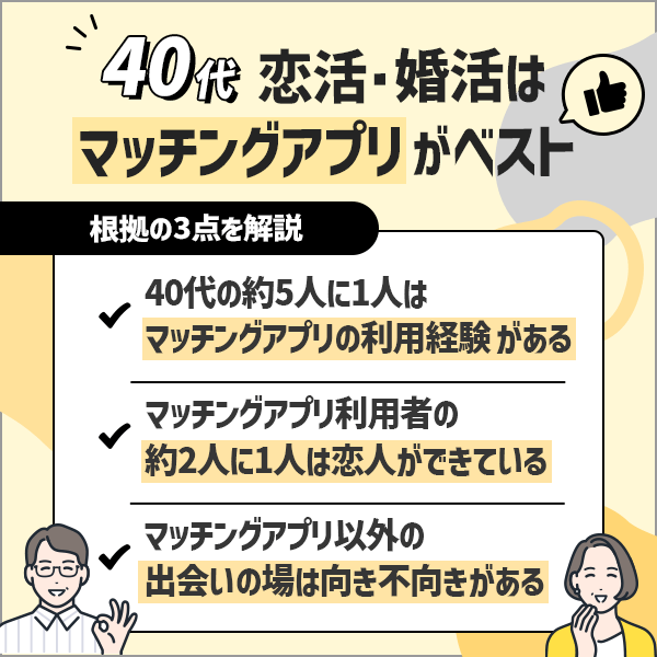 【結論】40代の恋活・婚活はマッチングアプリがベスト！